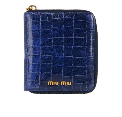 Miu Miu Vintage Wallet, &pound;220, Accessories, Blue, Croc Embossed, Front view